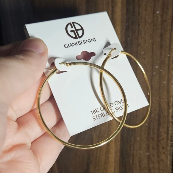 Giani Bernini Large Polished Hoop Earrings in 18k Gold Plated Sterling Silver - Picture 9 of 11